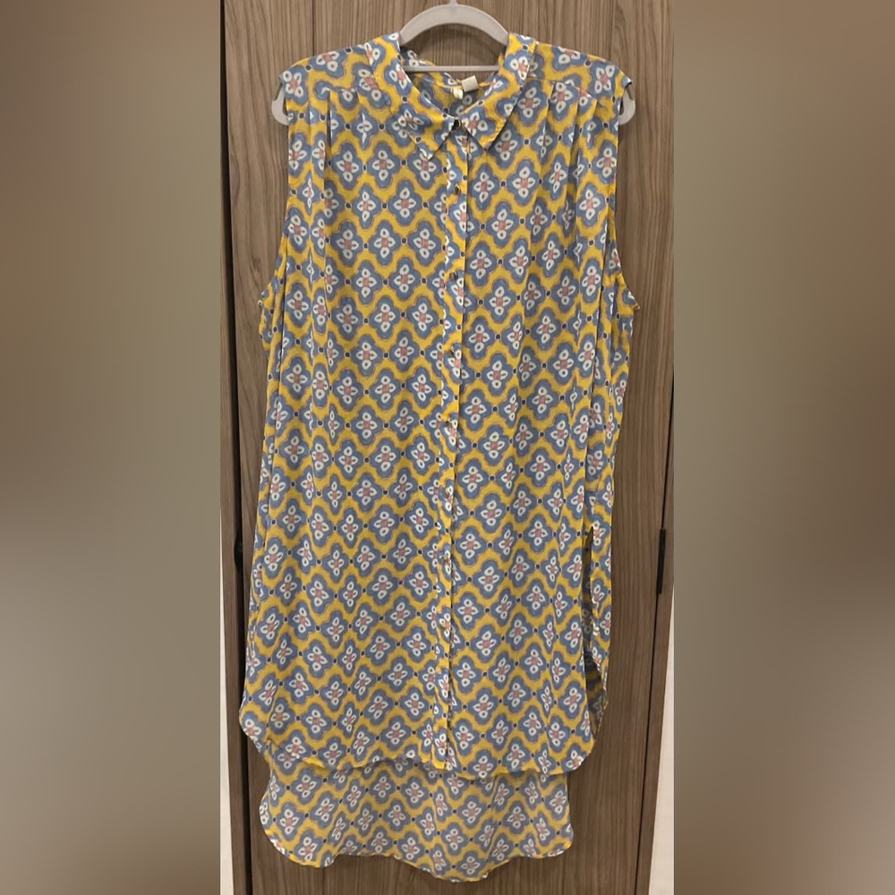 Yellow and Gray Patterned Sleeveless Top